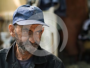 Old and dirty homeless man