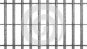 Old dirty metal prison bars. Isolated iron cage background. 3D rendering.