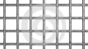 Old dirty metal prison bars with square cells. 3D rendering.