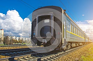 Old dirty Passenger Train Cars on station in Russia.