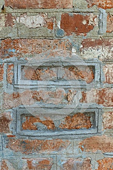 Old Dirty Red Brick Wall. Fragment Of Brick Wall Of Old Building Close
