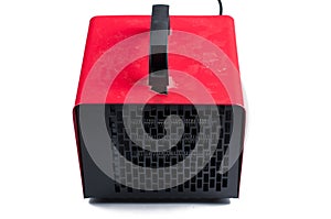 Old and dirty red electric heater  on white background.Copy space