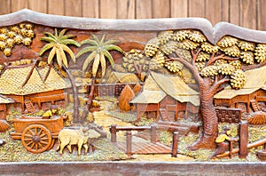 Old and dirty Thai culture wood carved