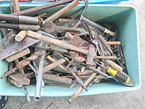 Old dirty tool box in the secondhand market