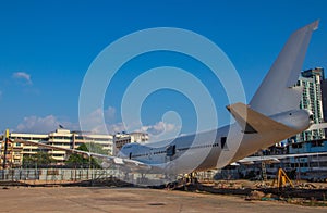 Old discarded airplane or jumbo jet is used as a restaurant