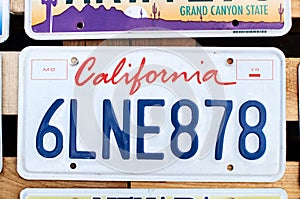 Old discontinued car license plate or vehicle registration number from California USA state.