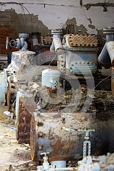 Old dismantled and rusty heat-exchange equipment