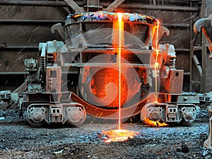 Old disposal pots mounted on railway platforms in blast fur