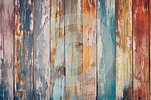 old and distressed cracked painted fence panels in varying colors