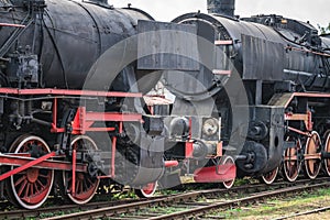 Old disused coal steam black locomotives