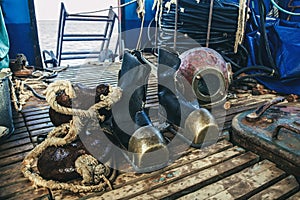 Old diving equipment on board