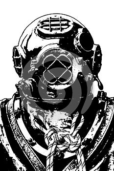 Old diving suit helmet isolated graphic