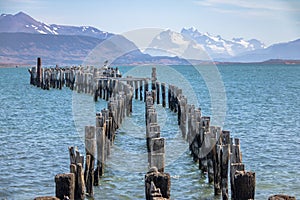 Old Dock in Almirante Montt Gulf in Patagonia - Puerto Natales, Magallanes Region, Chile photo