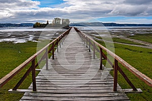 Old dock linking to an isolated island, ChiloÃÂ© Is