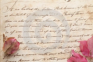 Old document hand script with flowers