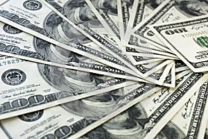 100 old dollar bills. Fan stack close up