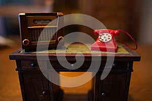 Old Dollhouse Radio and Red Phone