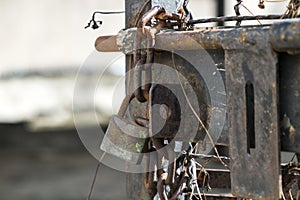 Old door bolt and chain with lock