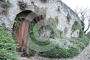 Old door of the Castle Serralunga d`Alba