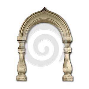 Old door frame, portico entrance with arabic arch and balusters