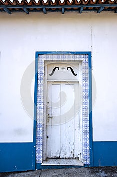 Old door of house in Santana do Parnaiba, historic city of colonial period of Brazil