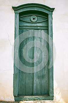 Old door of house in Santana do Parnaiba, historic city of colonial period of Brazil
