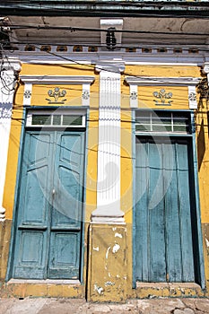 Old door of house in Santana do Parnaiba, historic city of colonial period of Brazil