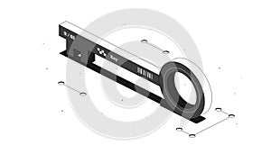 Old door key. Lock element. Black and white isometric 3d illustration isolated on white background. Vector design