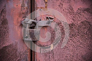 The old door locked with a padlock hanging brackets. Set of backgrounds