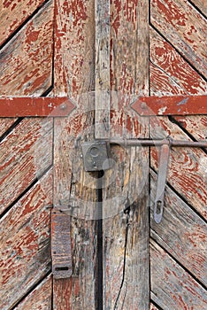 The old door locked with a padlock hanging brackets. Set of backgrounds