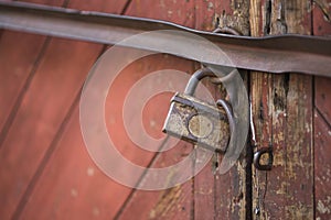 The old door locked with a padlock hanging brackets. Set of backgrounds