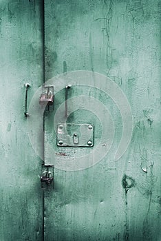 The old door locked with a padlock hanging brackets. Set of backgrounds