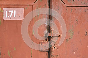 The old door locked on shutter. Set of backgrounds