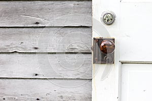 Old Door With New Deadbolt For Security photo