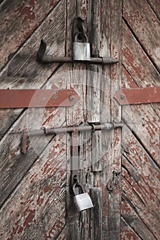 Old door and padlocks. Set of backgrounds