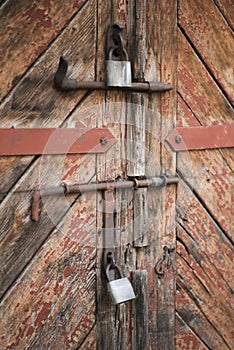 Old door and padlocks. Set of backgrounds