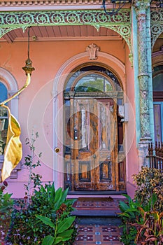 Old door with peeling paint