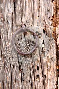 Old Door Ring on a Wood Door