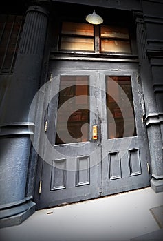 Old doorway under light