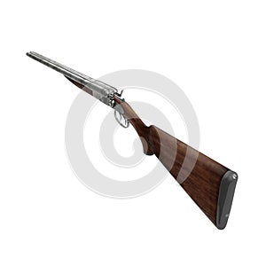 Old double barreled hunter gun isolated on white. 3D illustration