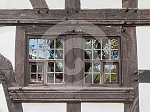 Old double window at a hlaf-timbered house