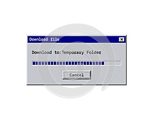 Old download bar, alert window mockup in classic style, old system user interface of copy or saving process. Vector