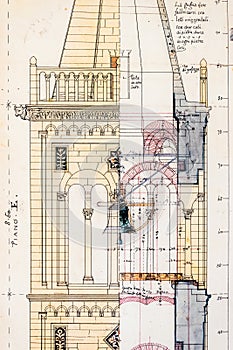 Old draft of the church tower of St. Anastasia in Zadar