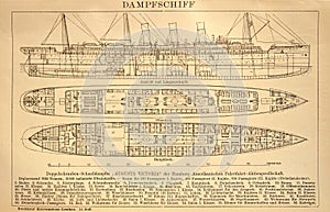 Old drawing The design of the steamer