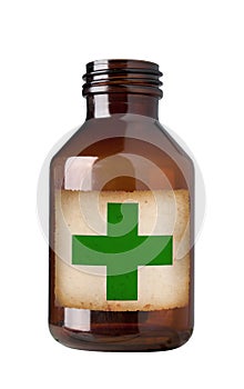Old drug bottle , isolated, clipping path.