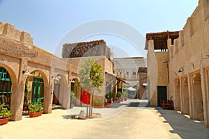 Old Dubai of buildings and traditional Arabian streets. Historical Al Fahidi neighborhood, Al Bastakiya