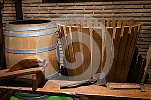 Old dusty bottles of red rioja wine in cellars, wine making in La Rioja region, Spain