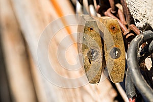 Old, dusty, rusty unused padlocks close up shot