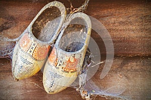 Old Dutch clogs with spider webs