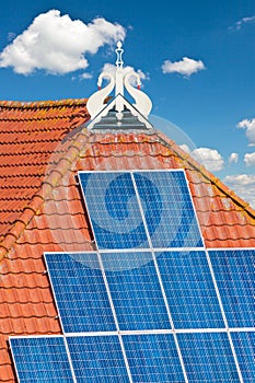 Old Dutch farm with solar panels on the roof